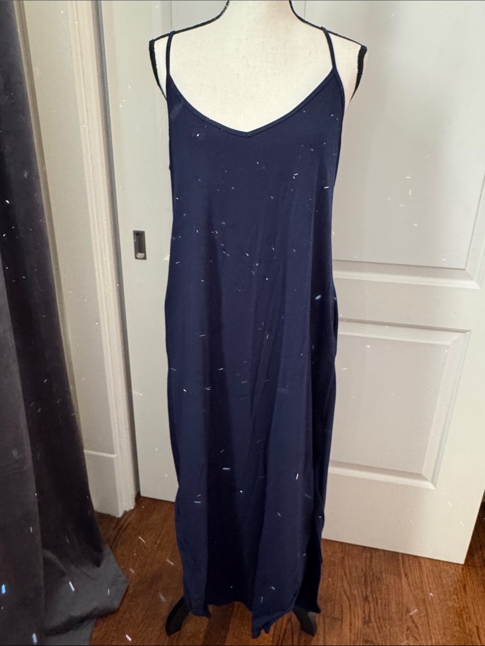Women's Navy Slip Maxi Dress with Spaghetti Straps